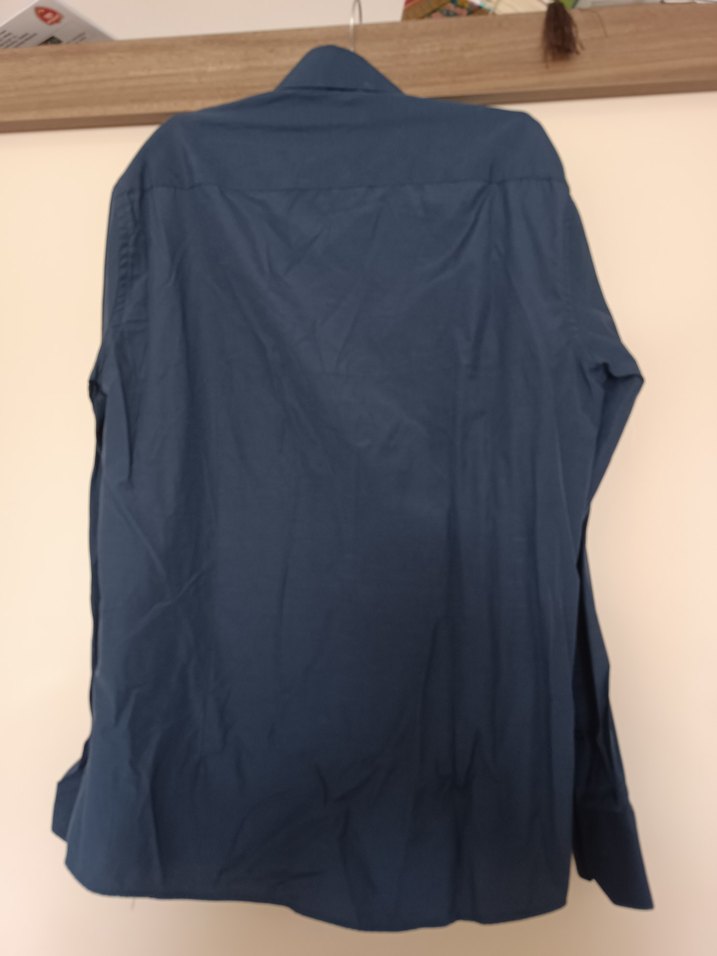 Uzun Kollu Düğmeli Mavi Erkek Gömlek - Görsel 4