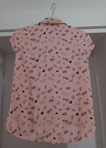 Pembe Desenli Kısa Kollu Kadın Gömlek - Görsel 5