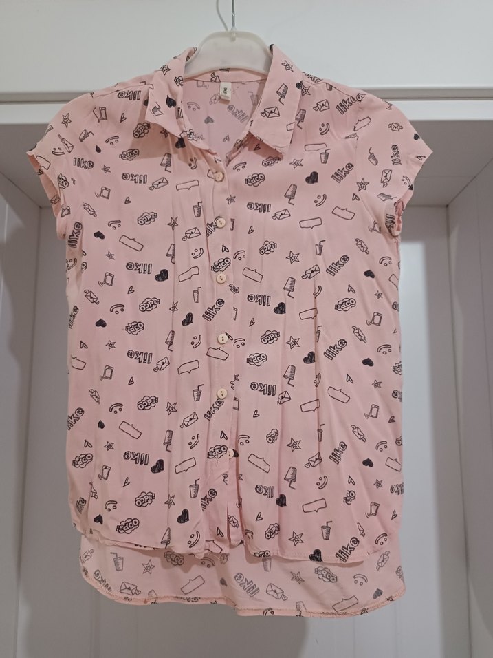 Pembe Desenli Kısa Kollu Kadın Gömlek - Görsel 2