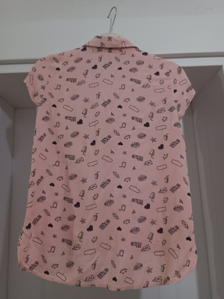 Pembe Desenli Kısa Kollu Kadın Gömlek - Görsel 5