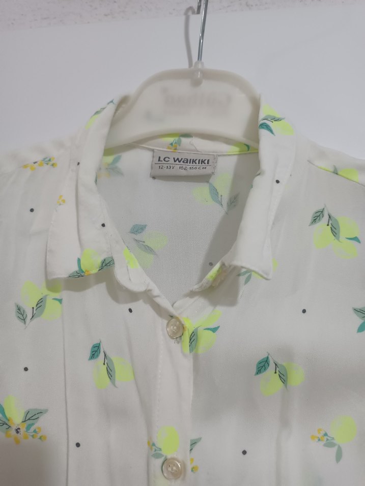 Omuz Detaylı Çiçek Desenli Beyaz Mini Gömlek - Görsel 3