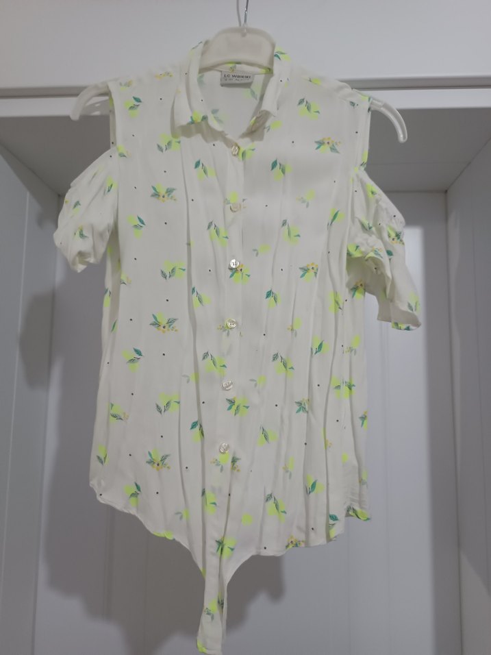 Omuz Detaylı Çiçek Desenli Beyaz Mini Gömlek - Görsel 5