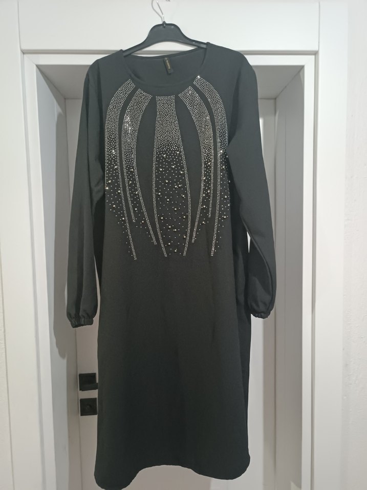 Siyah Uzun Kollu Payetli Uzun Elbise - Görsel 5