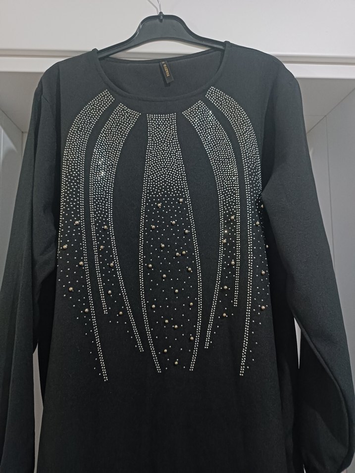 Siyah Uzun Kollu Payetli Uzun Elbise - Görsel 2