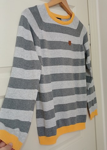 Gri Çizgili Erkek Çocuk Örgü Kazak - Görsel 2