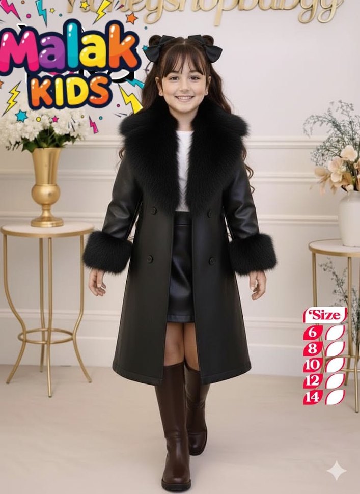 Kız Çocuk Kahverengi Deri Kürk Detaylı Kaban - Görsel 2