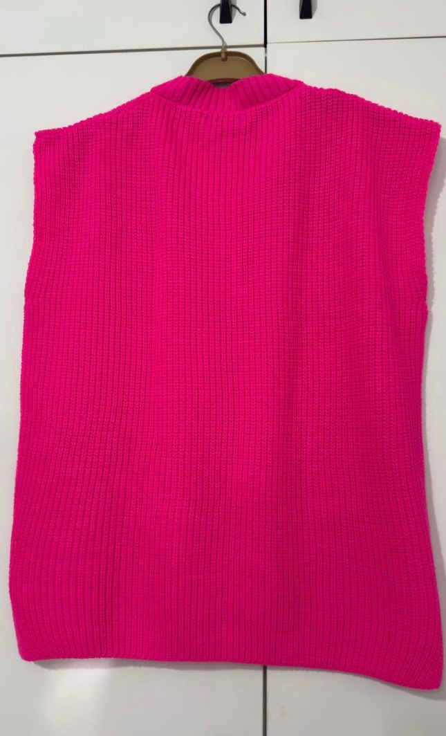 Pembe V Yaka Örgü Kadın Süveter - Görsel 2