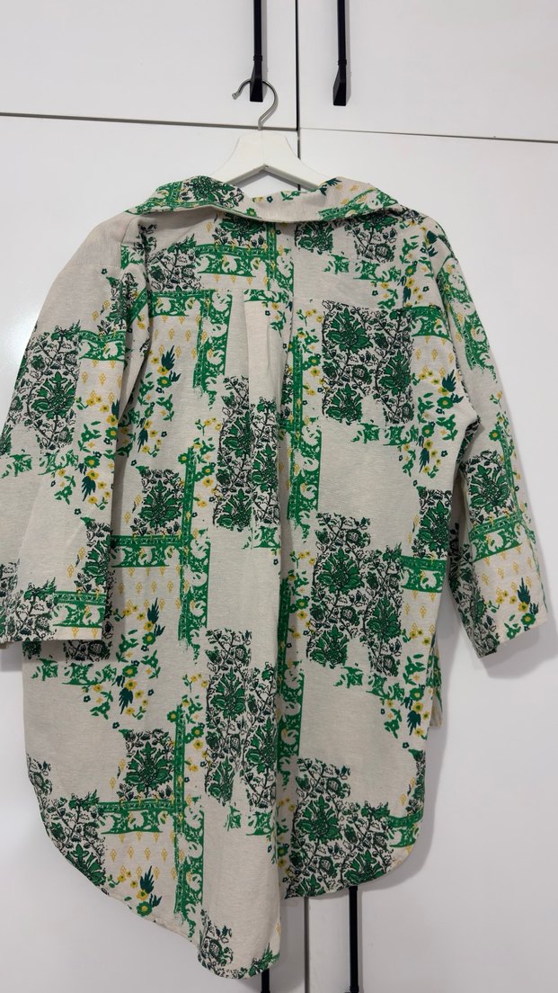 Uzun Kesim, Düğmeli Bohem Keten Kimono - Görsel 2