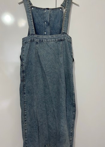 Düğmeli Kot Salopet Elbise - Görsel 2