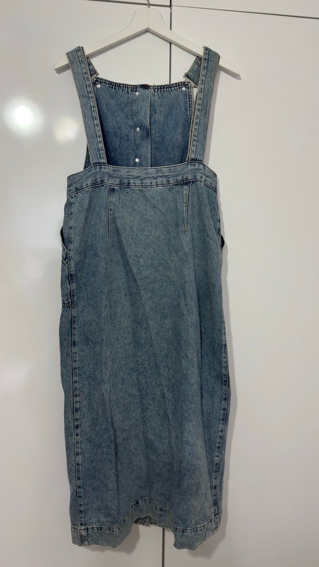 Düğmeli Kot Salopet Elbise - Görsel 2