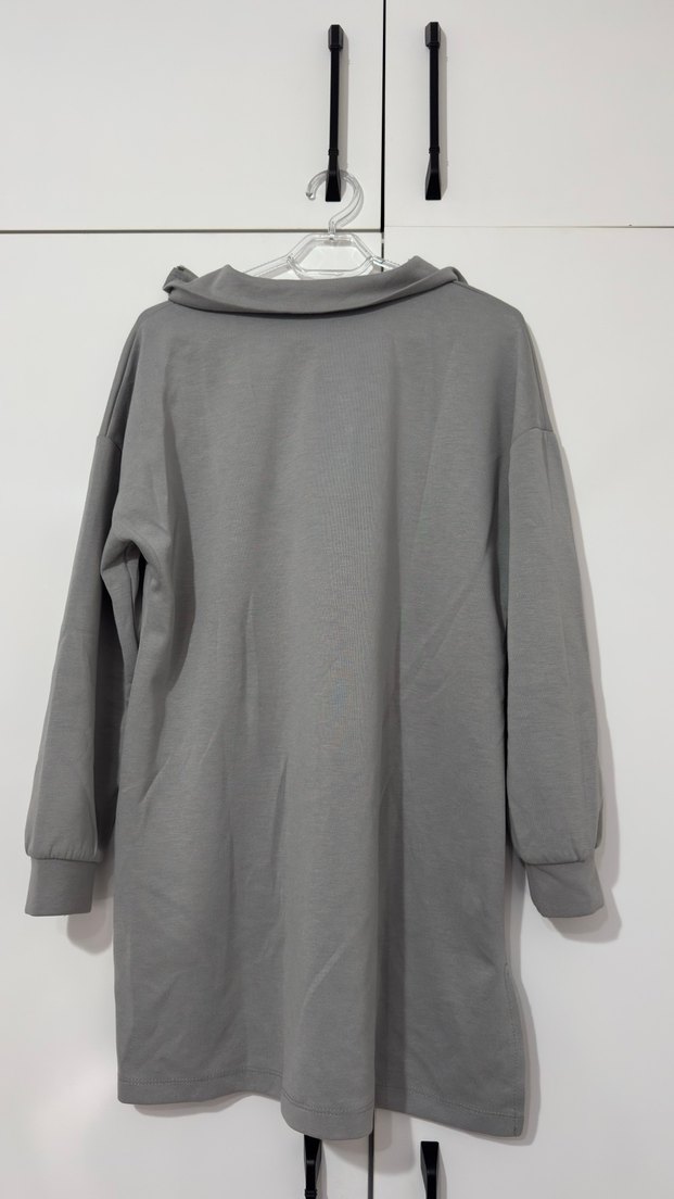 Gri Kapüşonlu Yarım Fermuarlı Sweatshirt - Görsel 2