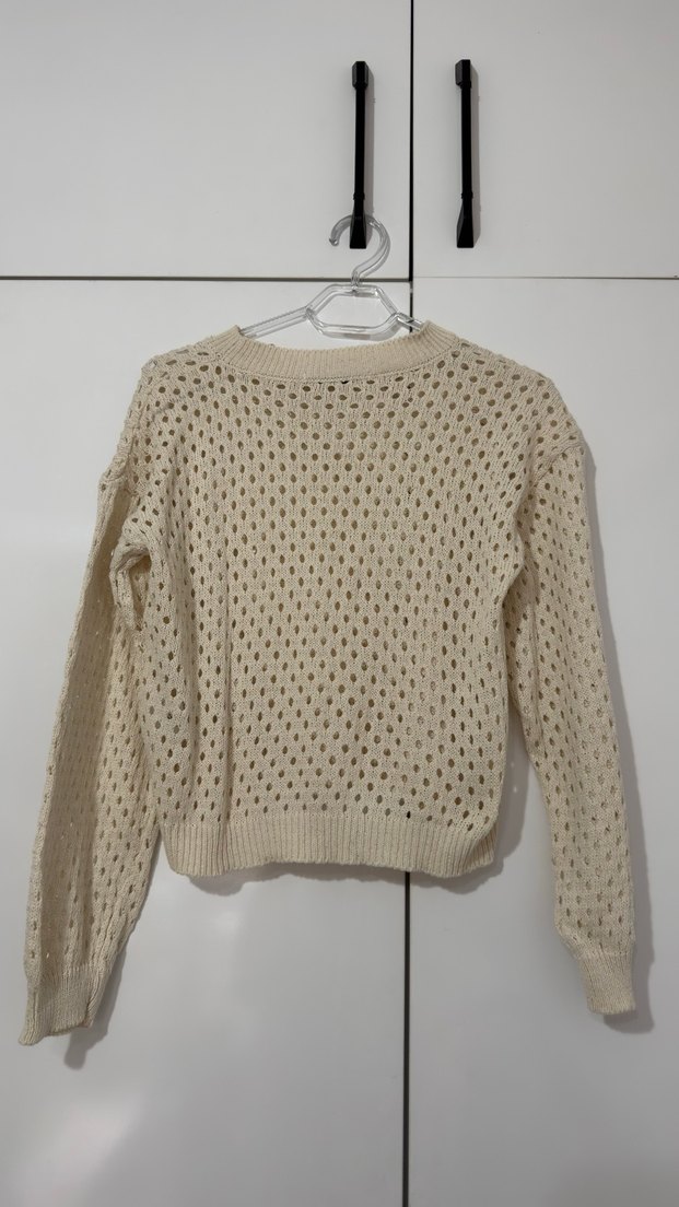 Delikli Bej Kadın Triko Uzun Kollu Kazak - Görsel 2