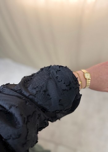 Drapeli Siyah Nakışlı Uzun Kadın Elbise - Görsel 4