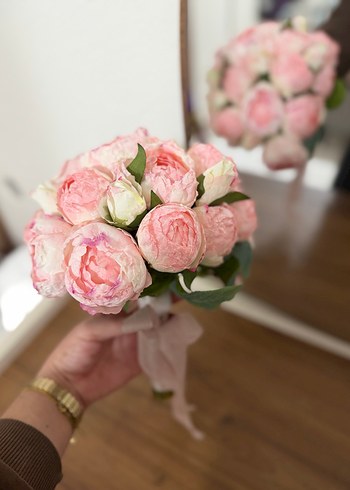 Dantel Detaylı Pastel Pembe Gelin Buketi - Görsel 2