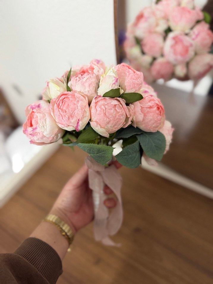 Dantel Detaylı Pastel Pembe Gelin Buketi - Görsel 3