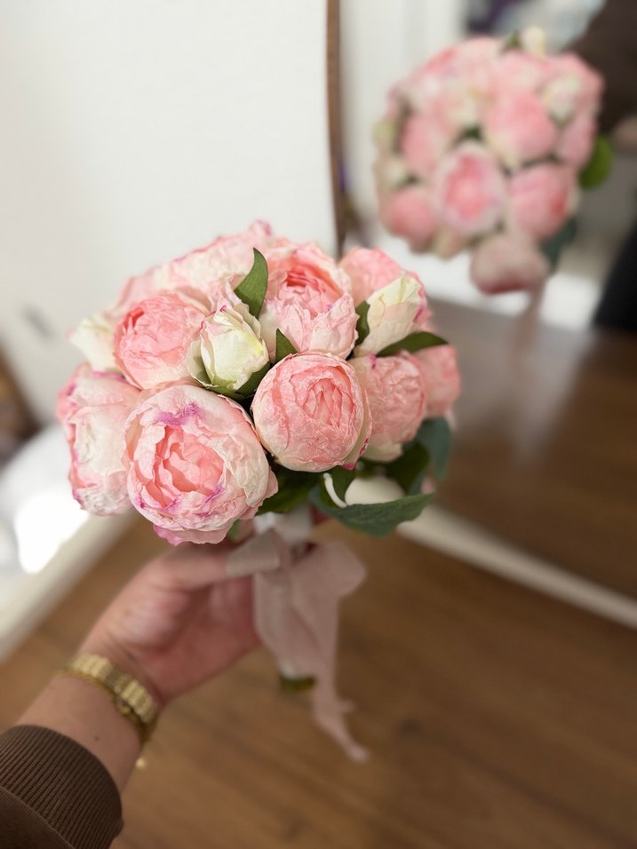 Dantel Detaylı Pastel Pembe Gelin Buketi - Görsel 2