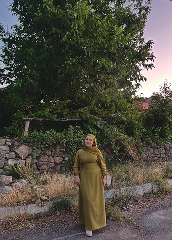 Kadın Haki Uzun Keten Elbise - Görsel 2