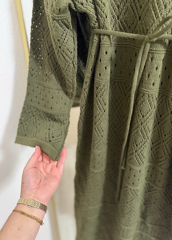 Nakışlı Haki Triko Uzun Elbise - Görsel 3