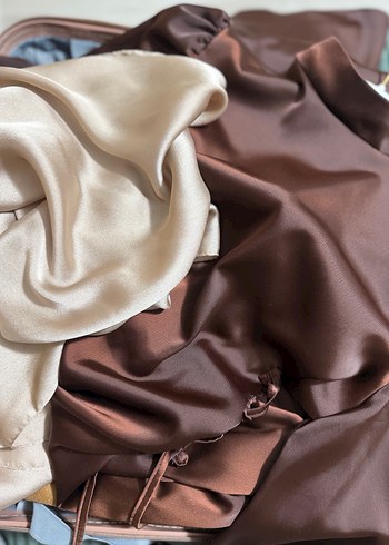 Kahverengi Uzun Kollu Saten Elbise - Görsel 4