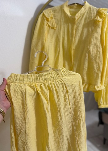 Sarı Uzun Keten Elbise, Uzun Kollu - Görsel 2