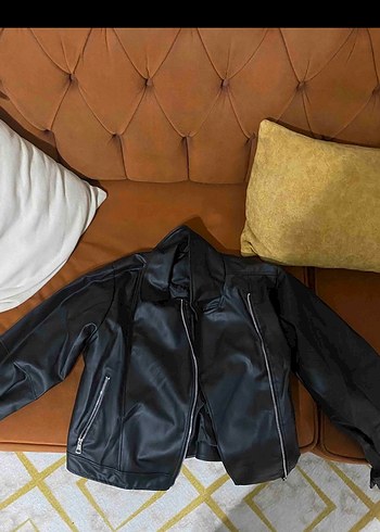 siyah Kadın Deri Biker Ceket - Görsel 4
