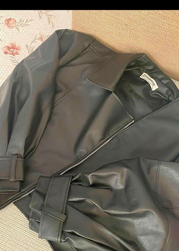 siyah Kadın Deri Biker Ceket - Görsel 2