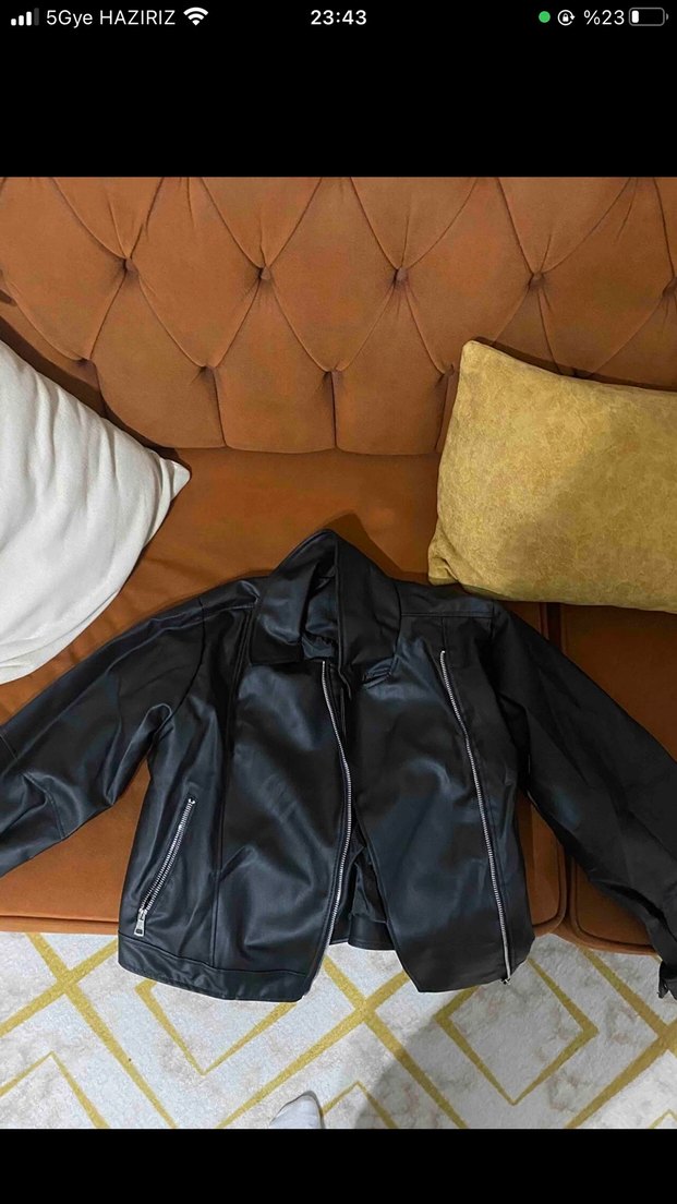 siyah Kadın Deri Biker Ceket - Görsel 4