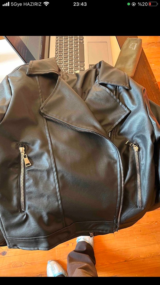 siyah Kadın Deri Biker Ceket - Görsel 3