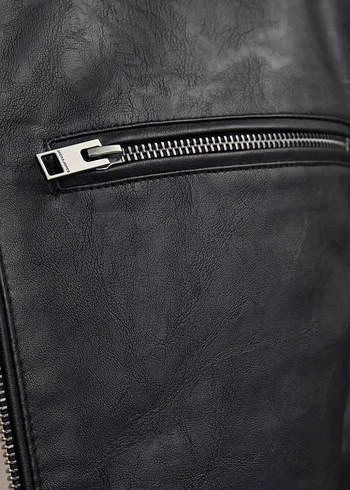 Erkek Siyah Deri Biker Ceket - Görsel 4