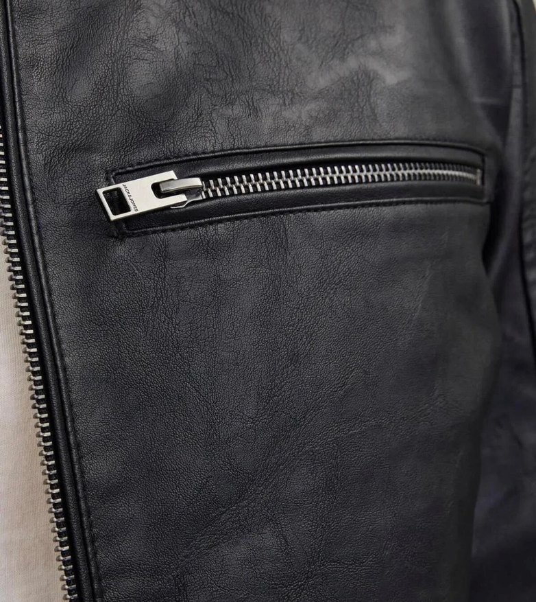 Erkek Siyah Deri Biker Ceket - Görsel 4