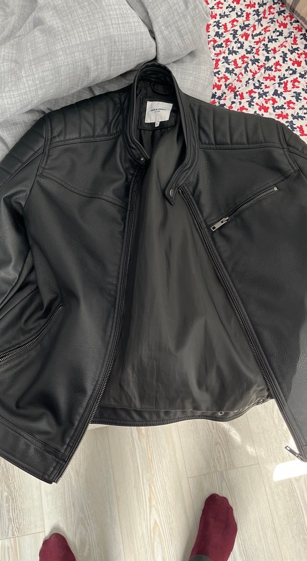 Erkek Siyah Deri Biker Ceket - Görsel 3