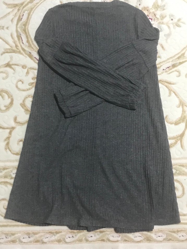 Gri Uzun Kollu Örme  Elbise - Görsel 3