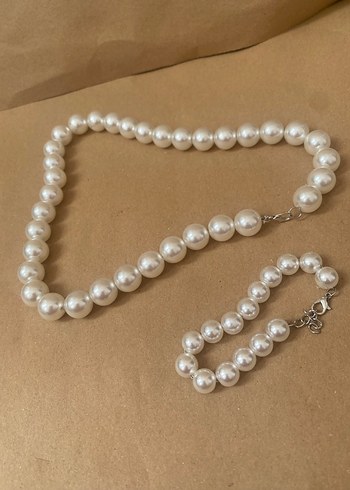 Beyaz İnci Boncuklu Kolye ve bilekliği - Görsel 2