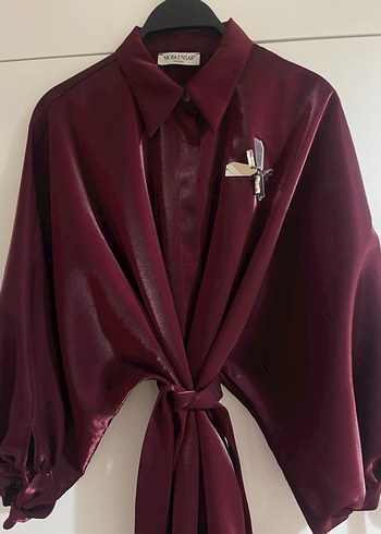 Uzun Kollu Bordo Kadın Gömlek - Görsel 4