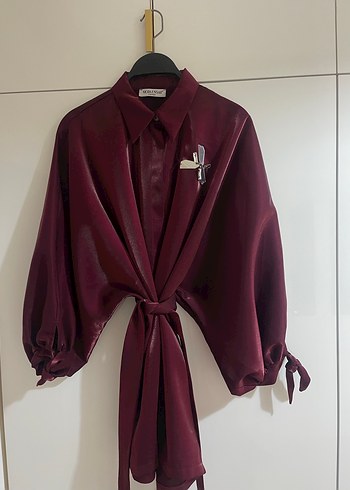 Uzun Kollu Bordo Kadın Gömlek - Görsel 6