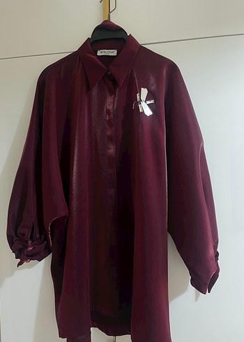 Uzun Kollu Bordo Kadın Gömlek - Görsel 2
