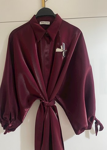 Uzun Kollu Bordo Kadın Gömlek - Görsel 5