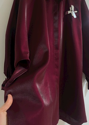 Uzun Kollu Bordo Kadın Gömlek - Görsel 3