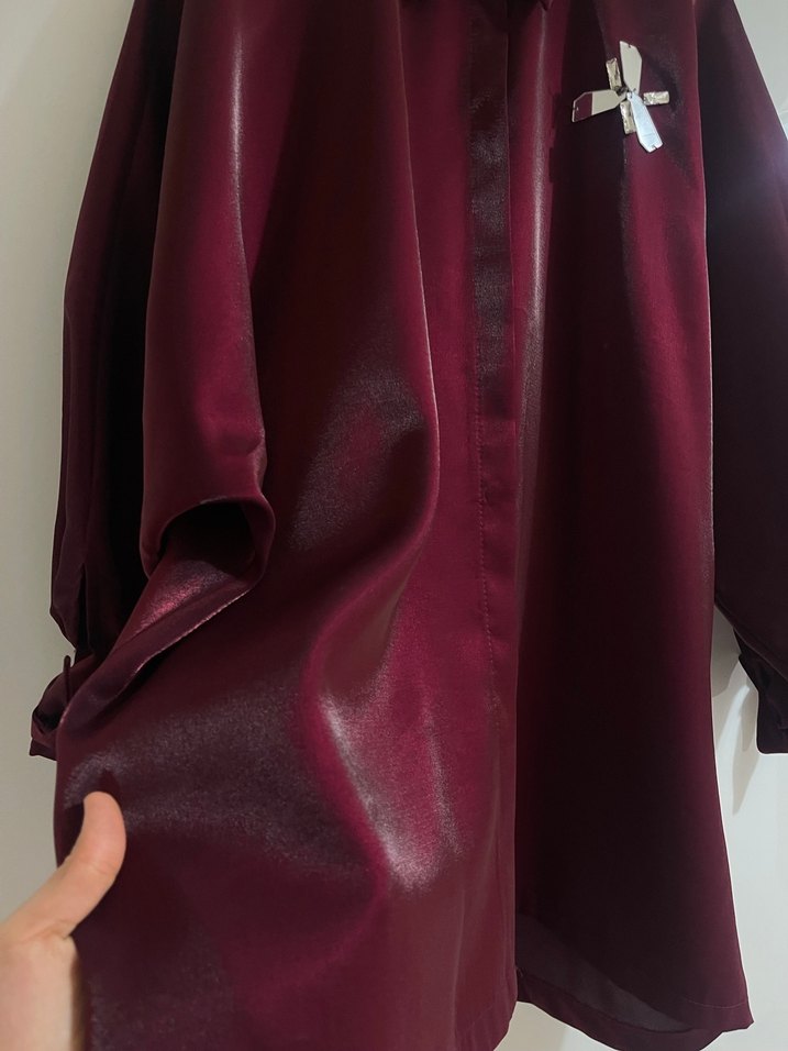 Uzun Kollu Bordo Kadın Gömlek - Görsel 3