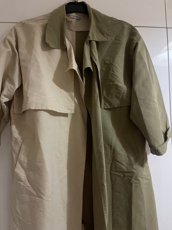 Kadın Keten Trenchcoat, Salaş Kesim, - Görsel 3