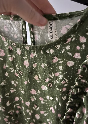 Kız Çocuk Yeşil Çiçek Desenli Uzun Kollu Elbise - Görsel 3