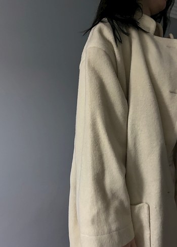 Bej Midi Kadın Kaban Yüksek Yakalı - Görsel 4