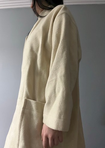 Bej Midi Kadın Kaban Yüksek Yakalı - Görsel 2