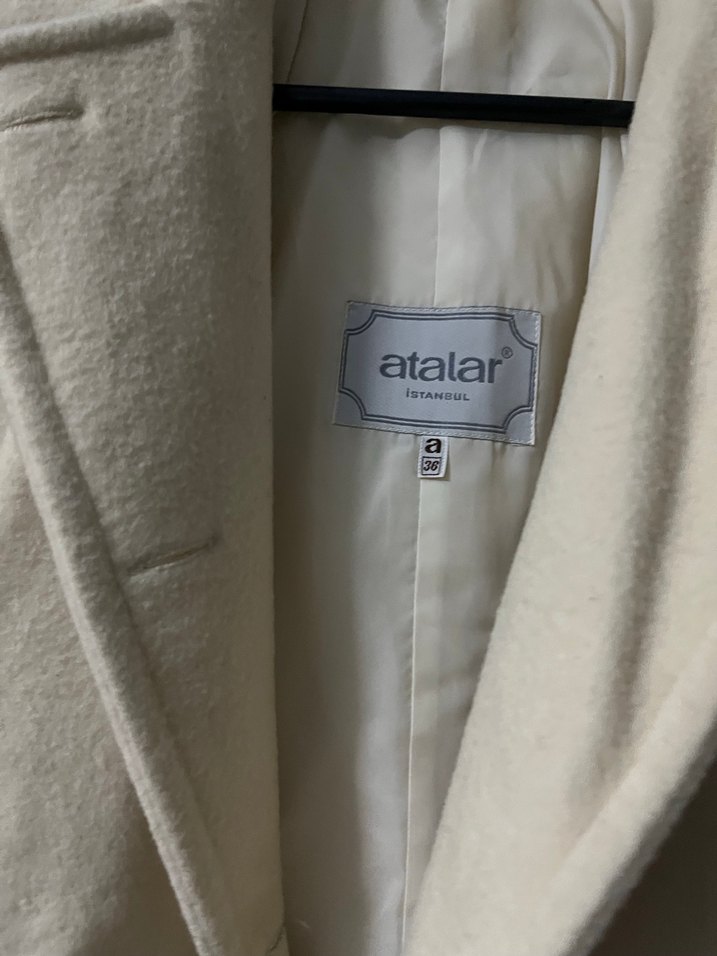 Bej Midi Kadın Kaban Yüksek Yakalı - Görsel 5