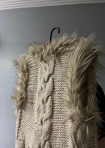 Kadın Gri Bohem Kürklü Yün Yelek - Görsel 2