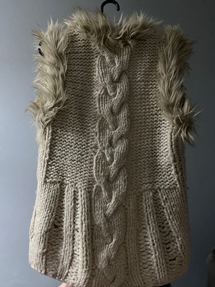 Kadın Gri Bohem Kürklü Yün Yelek - Görsel 5