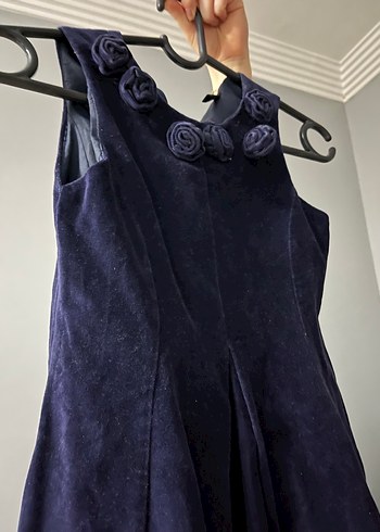 Lacivert Midi Gotik Yaka Fırfırlı Elbise - Görsel 6