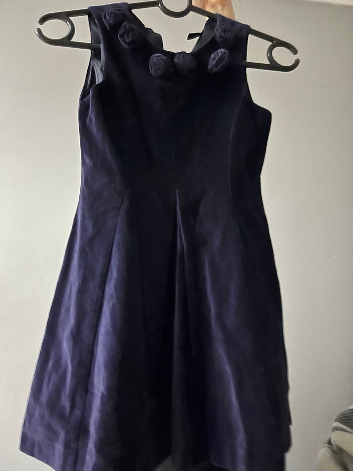 Lacivert Midi Gotik Yaka Fırfırlı Elbise - Görsel 4