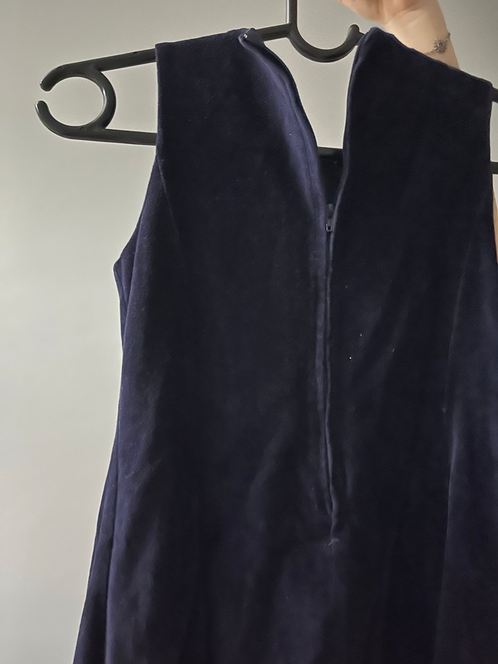 Lacivert Midi Gotik Yaka Fırfırlı Elbise - Görsel 3