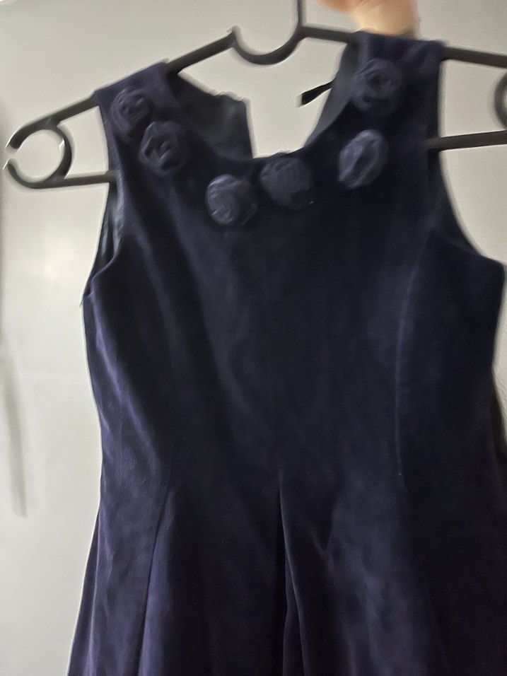 Lacivert Midi Gotik Yaka Fırfırlı Elbise - Görsel 5